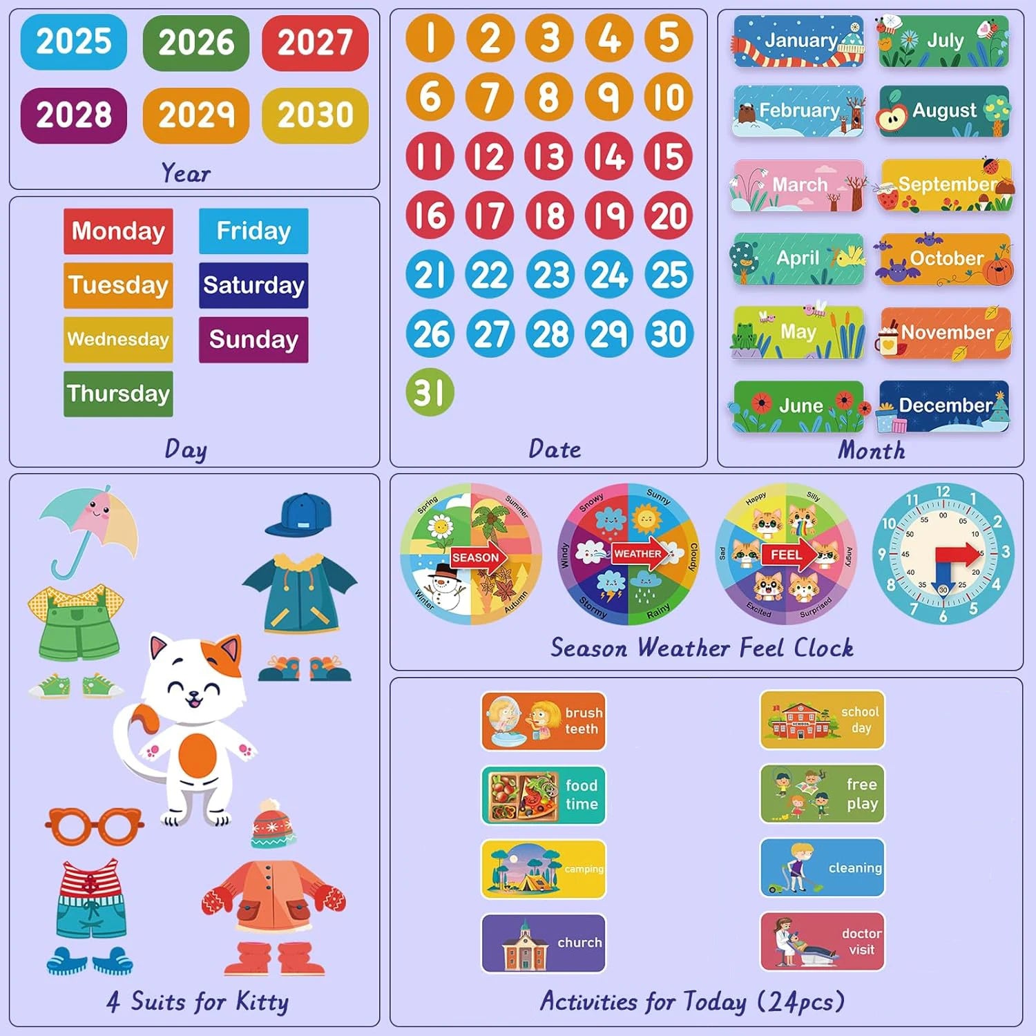 Calendario de fieltro diario My Frist, tablero de cuentos sensoriales Montessori para niños pequeños, actividades diarias, aprendizaje cognitivo, material didáctico en el aula