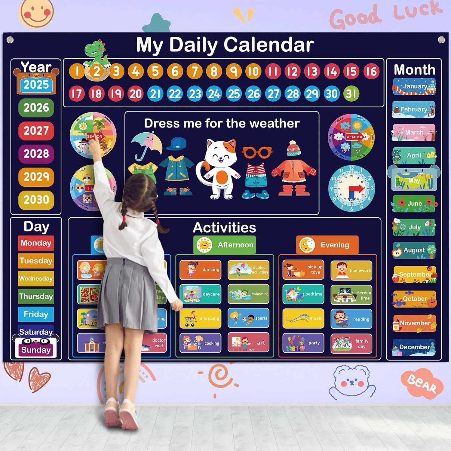 Calendario de fieltro diario My Frist, tablero de cuentos sensoriales Montessori para niños pequeños, actividades diarias, aprendizaje cognitivo, material didáctico en el aula