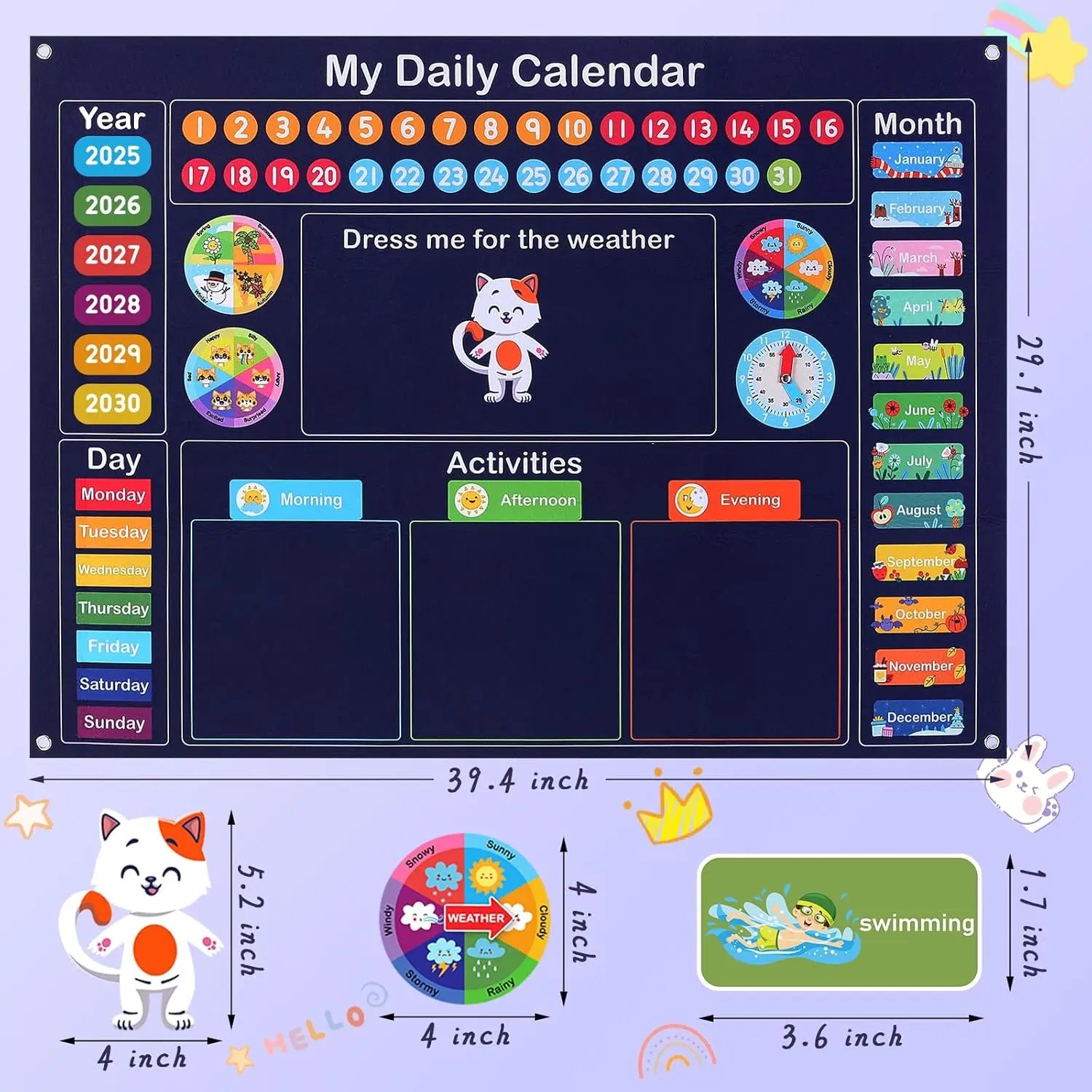 Calendario de fieltro diario My Frist, tablero de cuentos sensoriales Montessori para niños pequeños, actividades diarias, aprendizaje cognitivo, material didáctico en el aula