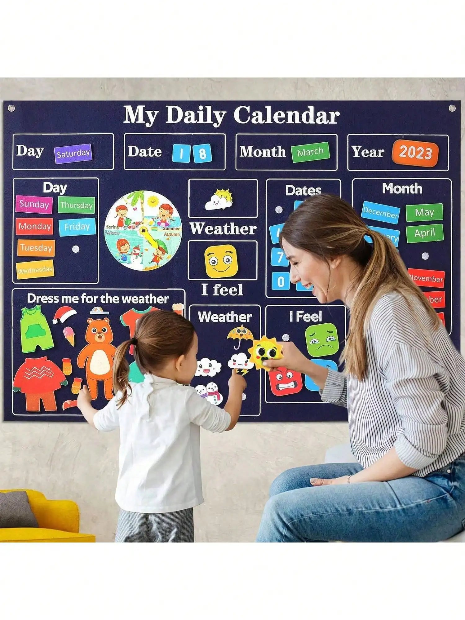 Calendario de fieltro diario My Frist, tablero de cuentos sensoriales Montessori para niños pequeños, actividades diarias, aprendizaje cognitivo, material didáctico en el aula