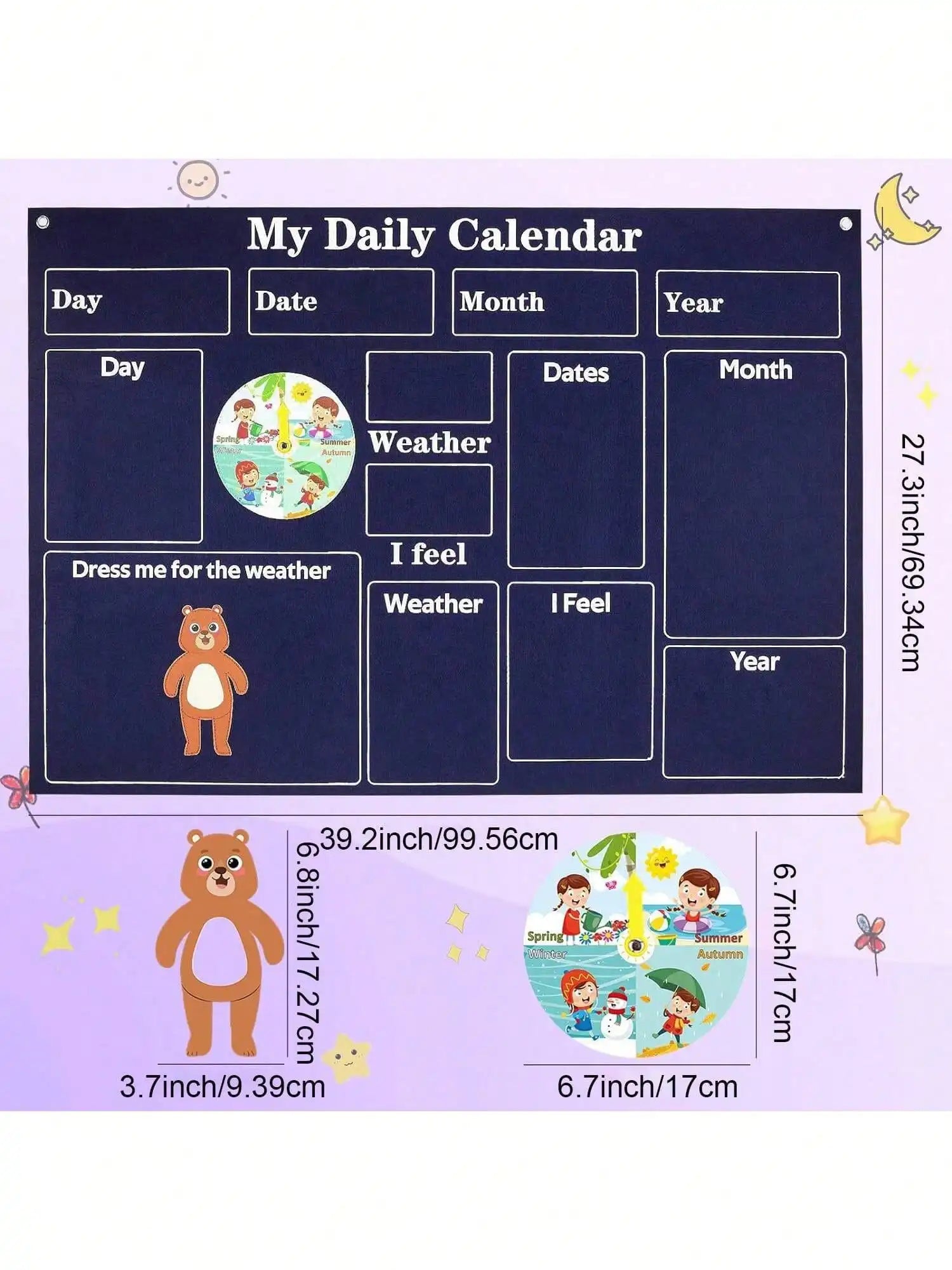Calendario de fieltro diario My Frist, tablero de cuentos sensoriales Montessori para niños pequeños, actividades diarias, aprendizaje cognitivo, material didáctico en el aula