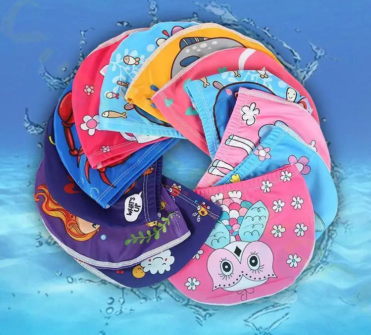 Gorro de natación para niños, bonito gorro de tela de dibujos animados para piscina, deportes acuáticos, protege las orejas, gorros de baño para niños y niñas