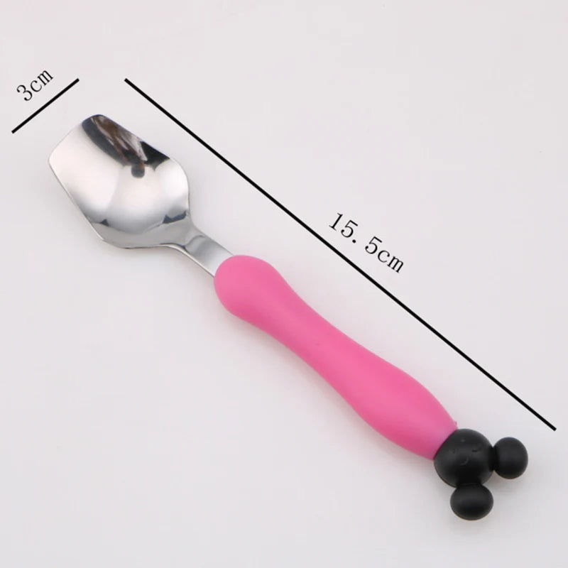 Juego de tenedor cuchara de Mickey de dibujos animados para niños, cuchara de alimentación de bebé, utensilios para comer de acero inoxidable, accesorios de cubiertos para bebés pequeños