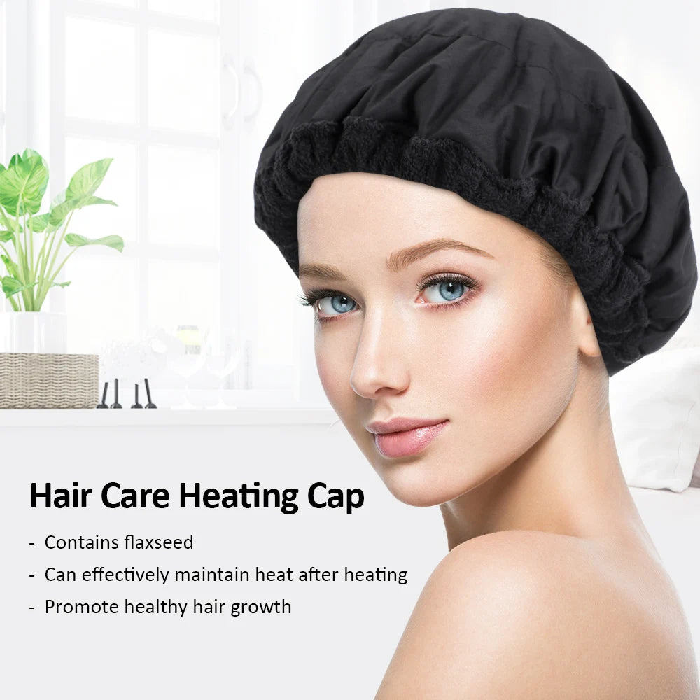 Gorro de linaza para el cuidado del cabello, gorro de calentamiento inalámbrico, mascarilla para el cabello, cabezal caliente, microondas, gorro de secado térmico, vaporizador para el cuidado del cabello