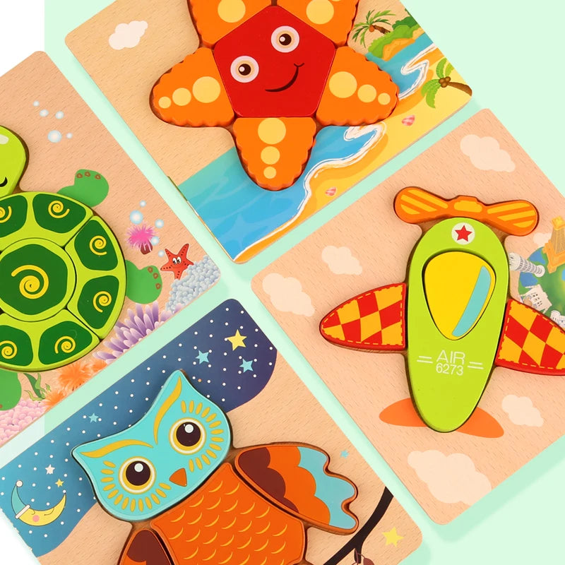 Rompecabezas de madera 3D de alta calidad para bebé, rompecabezas de tráfico de animales de dibujos animados, juego de cognición de aprendizaje temprano, juguetes para niños