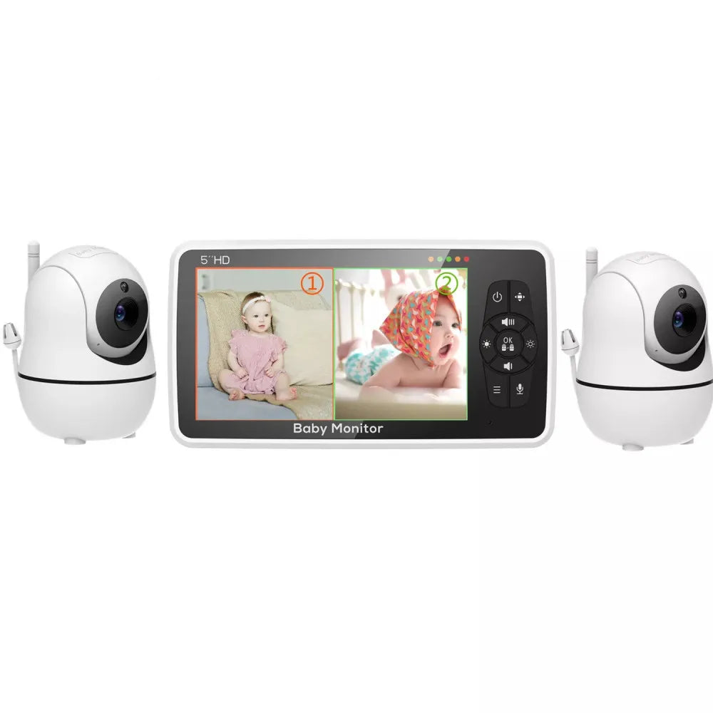 Monitor de Video para bebé de 5 pulgadas con dos cámaras y Audio, visión nocturna, Zoom 4X, rango de 1000 pies, Audio bidireccional, Sensor de temperatura, canciones de cuna