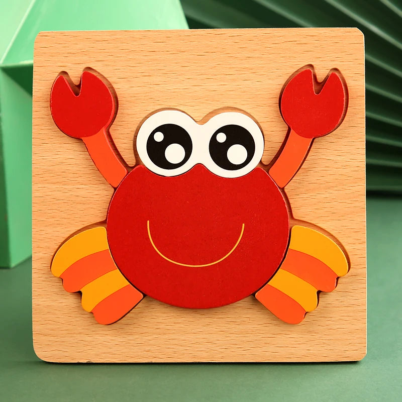 Rompecabezas de madera 3D de alta calidad para bebé, rompecabezas de tráfico de animales de dibujos animados, juego de cognición de aprendizaje temprano, juguetes para niños