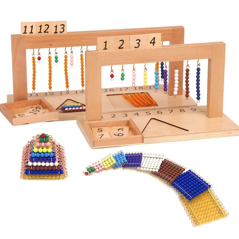 Montessori-números 1-9 versión internacional, marco de cuentas, juguetes matemáticos, grupo de tablero de diez escalones con cuentas de Color, juguetes educativos