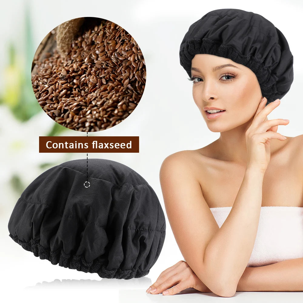 Gorro de linaza para el cuidado del cabello, gorro de calentamiento inalámbrico, mascarilla para el cabello, cabezal caliente, microondas, gorro de secado térmico, vaporizador para el cuidado del cabello