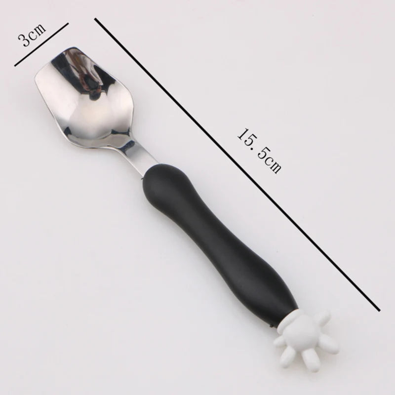 Juego de tenedor cuchara de Mickey de dibujos animados para niños, cuchara de alimentación de bebé, utensilios para comer de acero inoxidable, accesorios de cubiertos para bebés pequeños