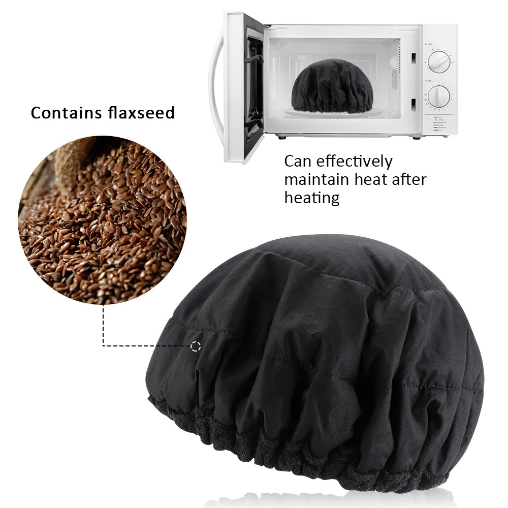 Gorro de linaza para el cuidado del cabello, gorro de calentamiento inalámbrico, mascarilla para el cabello, cabezal caliente, microondas, gorro de secado térmico, vaporizador para el cuidado del cabello