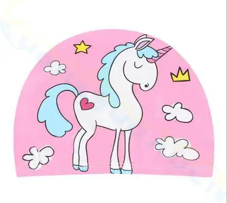 Gorro de natación para niños, bonito gorro de tela de dibujos animados para piscina, deportes acuáticos, protege las orejas, gorros de baño para niños y niñas