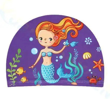 Gorro de natación para niños, bonito gorro de tela de dibujos animados para piscina, deportes acuáticos, protege las orejas, gorros de baño para niños y niñas