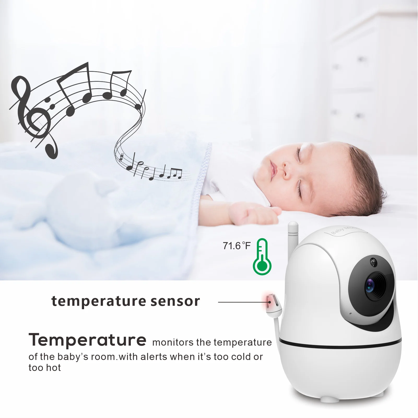 Monitor de Video para bebé de 5 pulgadas con dos cámaras y Audio, visión nocturna, Zoom 4X, rango de 1000 pies, Audio bidireccional, Sensor de temperatura, canciones de cuna