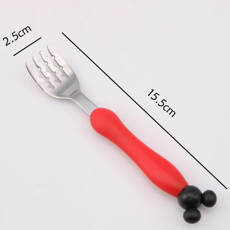 Juego de tenedor cuchara de Mickey de dibujos animados para niños, cuchara de alimentación de bebé, utensilios para comer de acero inoxidable, accesorios de cubiertos para bebés pequeños