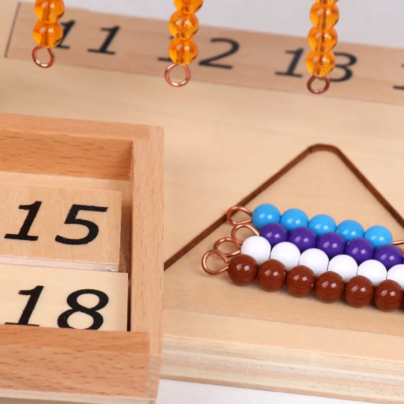 Montessori-números 1-9 versión internacional, marco de cuentas, juguetes matemáticos, grupo de tablero de diez escalones con cuentas de Color, juguetes educativos