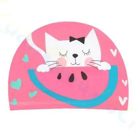 Gorro de natación para niños, bonito gorro de tela de dibujos animados para piscina, deportes acuáticos, protege las orejas, gorros de baño para niños y niñas