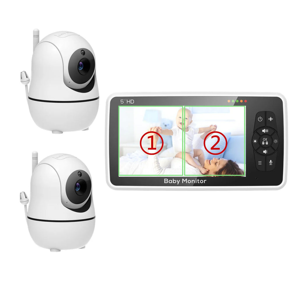 Monitor de Video para bebé de 5 pulgadas con dos cámaras y Audio, visión nocturna, Zoom 4X, rango de 1000 pies, Audio bidireccional, Sensor de temperatura, canciones de cuna