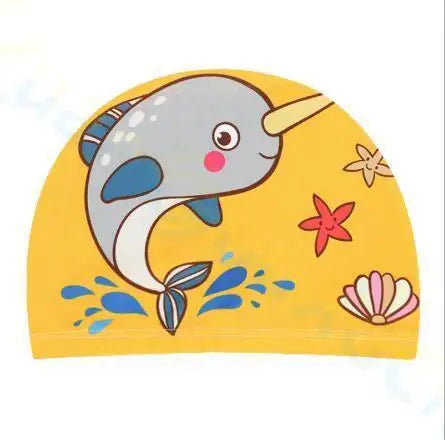 Gorro de natación para niños, bonito gorro de tela de dibujos animados para piscina, deportes acuáticos, protege las orejas, gorros de baño para niños y niñas