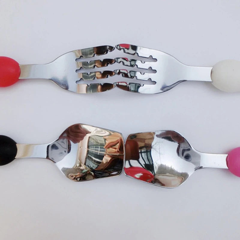 Juego de tenedor cuchara de Mickey de dibujos animados para niños, cuchara de alimentación de bebé, utensilios para comer de acero inoxidable, accesorios de cubiertos para bebés pequeños