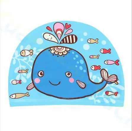 Gorro de natación para niños, bonito gorro de tela de dibujos animados para piscina, deportes acuáticos, protege las orejas, gorros de baño para niños y niñas