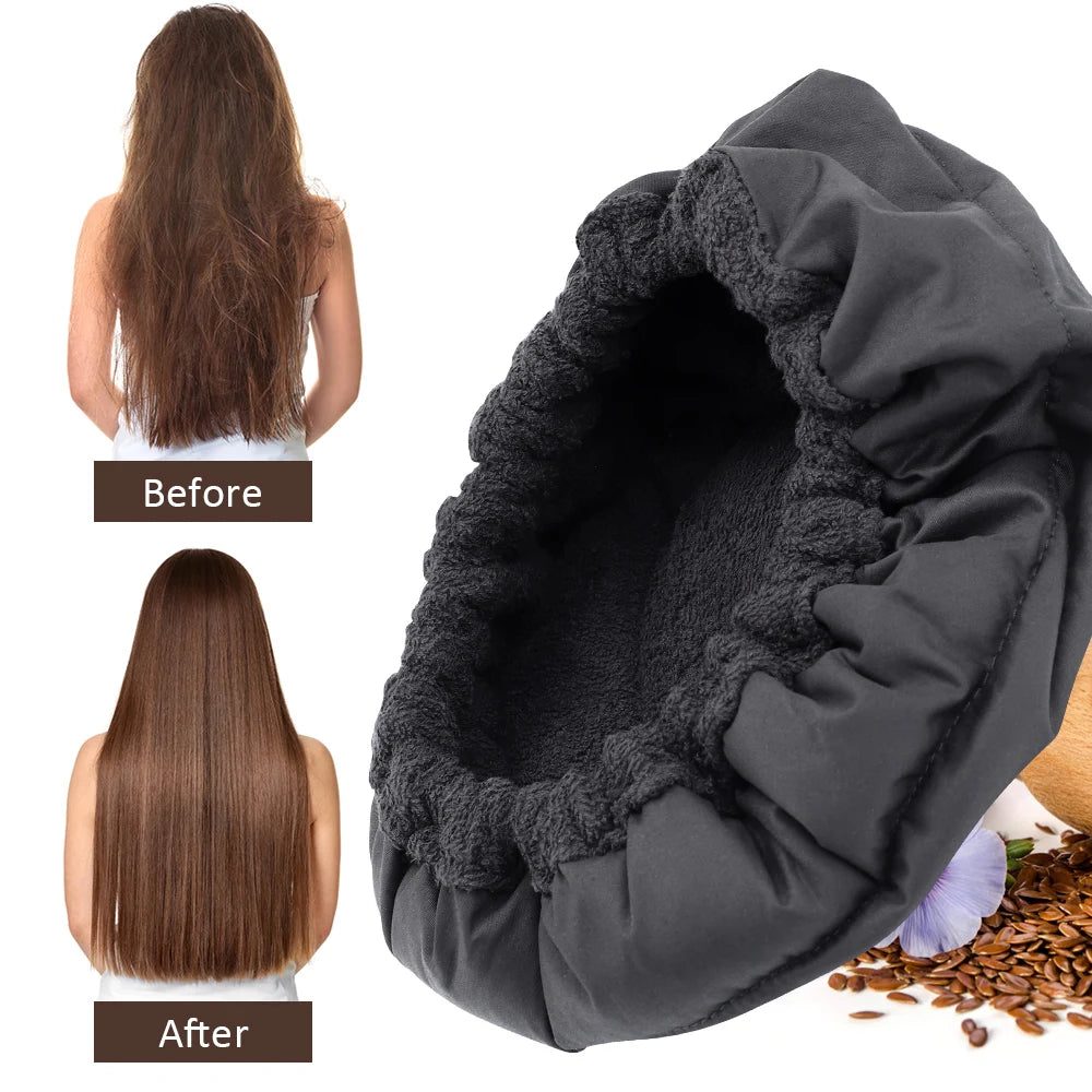 Gorro de linaza para el cuidado del cabello, gorro de calentamiento inalámbrico, mascarilla para el cabello, cabezal caliente, microondas, gorro de secado térmico, vaporizador para el cuidado del cabello