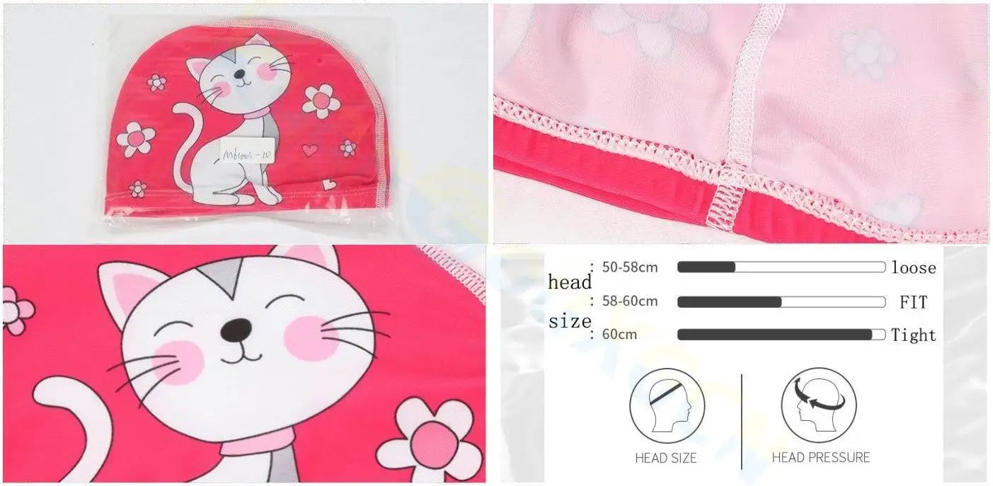 Gorro de natación para niños, bonito gorro de tela de dibujos animados para piscina, deportes acuáticos, protege las orejas, gorros de baño para niños y niñas
