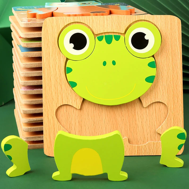 Rompecabezas de madera 3D de alta calidad para bebé, rompecabezas de tráfico de animales de dibujos animados, juego de cognición de aprendizaje temprano, juguetes para niños
