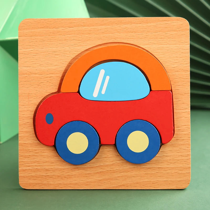 Rompecabezas de madera 3D de alta calidad para bebé, rompecabezas de tráfico de animales de dibujos animados, juego de cognición de aprendizaje temprano, juguetes para niños