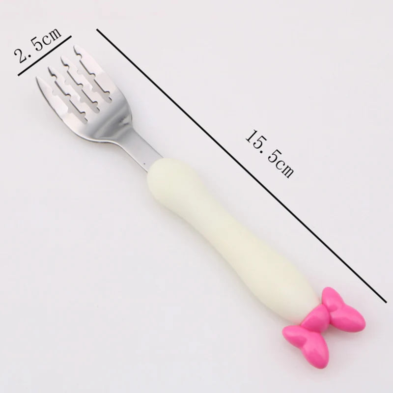 Juego de tenedor cuchara de Mickey de dibujos animados para niños, cuchara de alimentación de bebé, utensilios para comer de acero inoxidable, accesorios de cubiertos para bebés pequeños