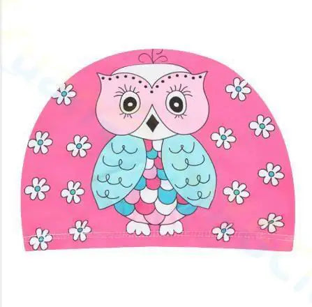 Gorro de natación para niños, bonito gorro de tela de dibujos animados para piscina, deportes acuáticos, protege las orejas, gorros de baño para niños y niñas