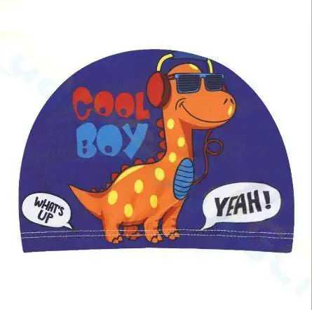 Gorro de natación para niños, bonito gorro de tela de dibujos animados para piscina, deportes acuáticos, protege las orejas, gorros de baño para niños y niñas