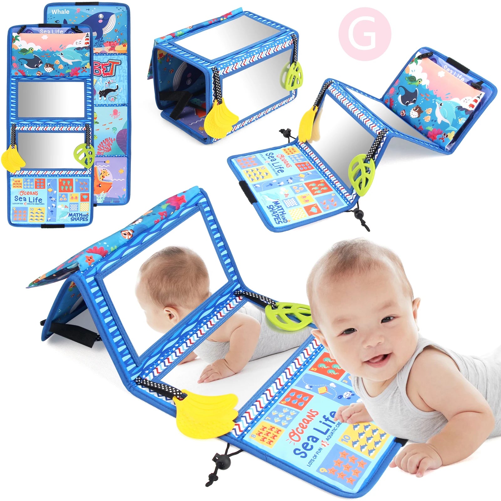 Libro de tela para bebé con espejo distorsionado, juguete educativo Montessori interactivo para padres e hijos, dibujos animados suaves