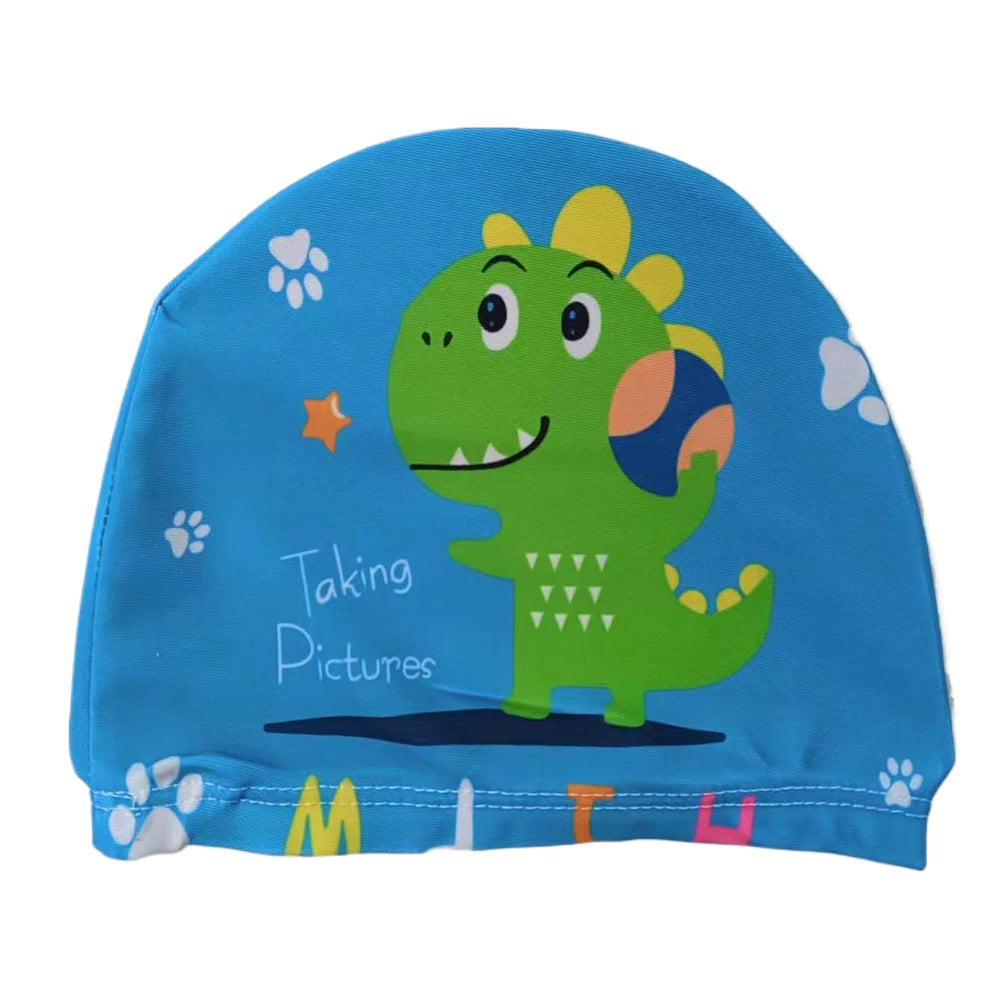 Gorro de natación para niños, bonito gorro de tela de dibujos animados para piscina, deportes acuáticos, protege las orejas, gorros de baño para niños y niñas