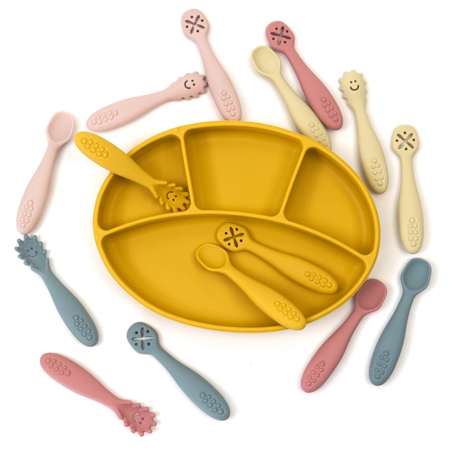 Juego de utensilios de cucharas de aprendizaje para bebé, juego de cucharas de alimentación para recién nacido, cubiertos de destete, vajilla para niños, 3 uds.