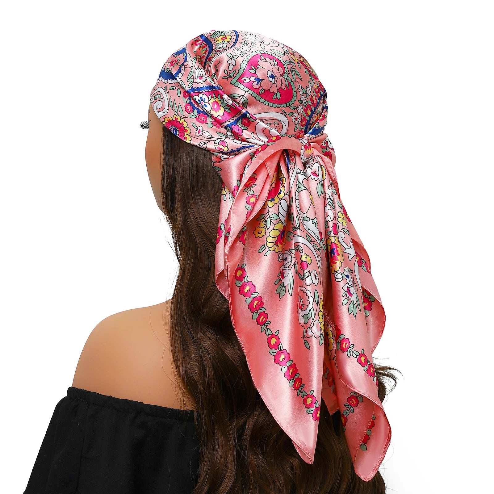 Pañuelo para la cabeza para mujer, marca de lujo, cuadrado, 90x90cm, Foulard de seda, Bandana de satén, pañuelo suave, Hijab, bufandas para el cabello para mujer