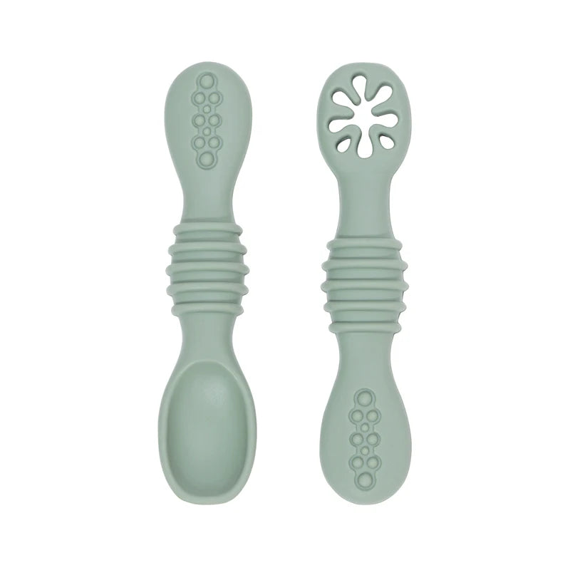 Juego de cucharas de aprendizaje para bebé, cuchara adhesiva de silicona de calidad alimentaria, cubiertos para niños, cuchara de entrenamiento, vajilla de alimentación, 2 uds.
