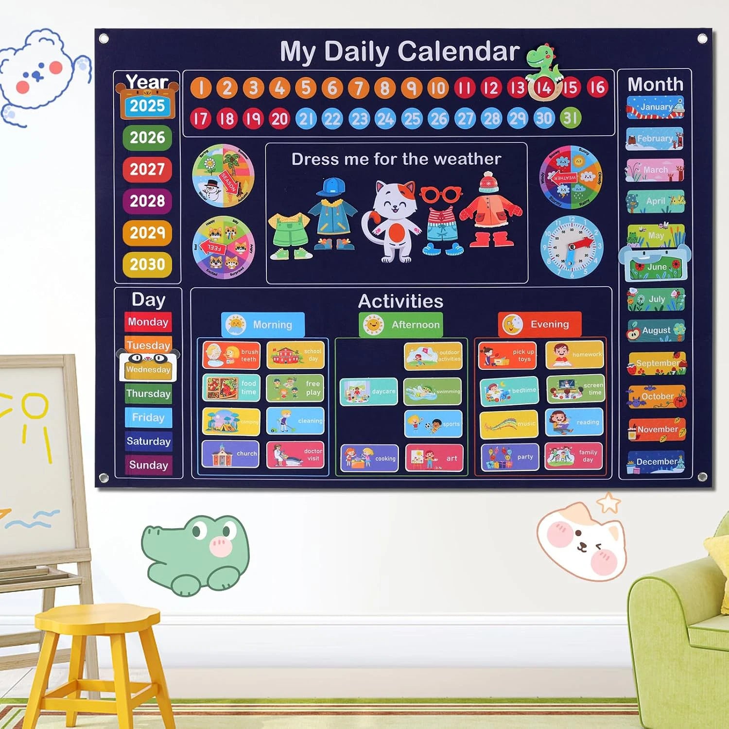 Calendario de fieltro diario My Frist, tablero de cuentos sensoriales Montessori para niños pequeños, actividades diarias, aprendizaje cognitivo, material didáctico en el aula