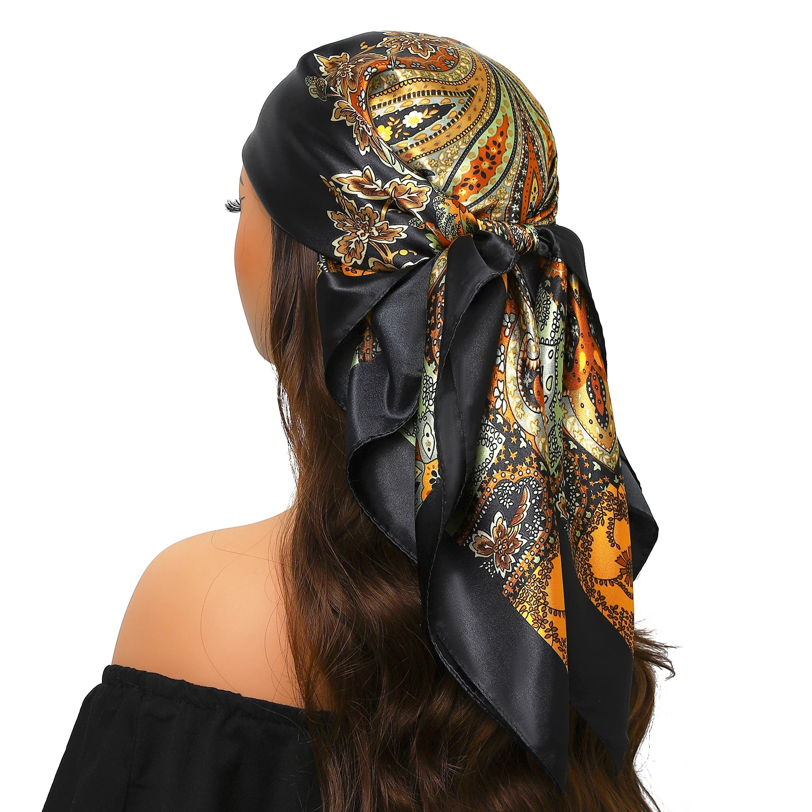 Pañuelo para la cabeza para mujer, marca de lujo, cuadrado, 90x90cm, Foulard de seda, Bandana de satén, pañuelo suave, Hijab, bufandas para el cabello para mujer