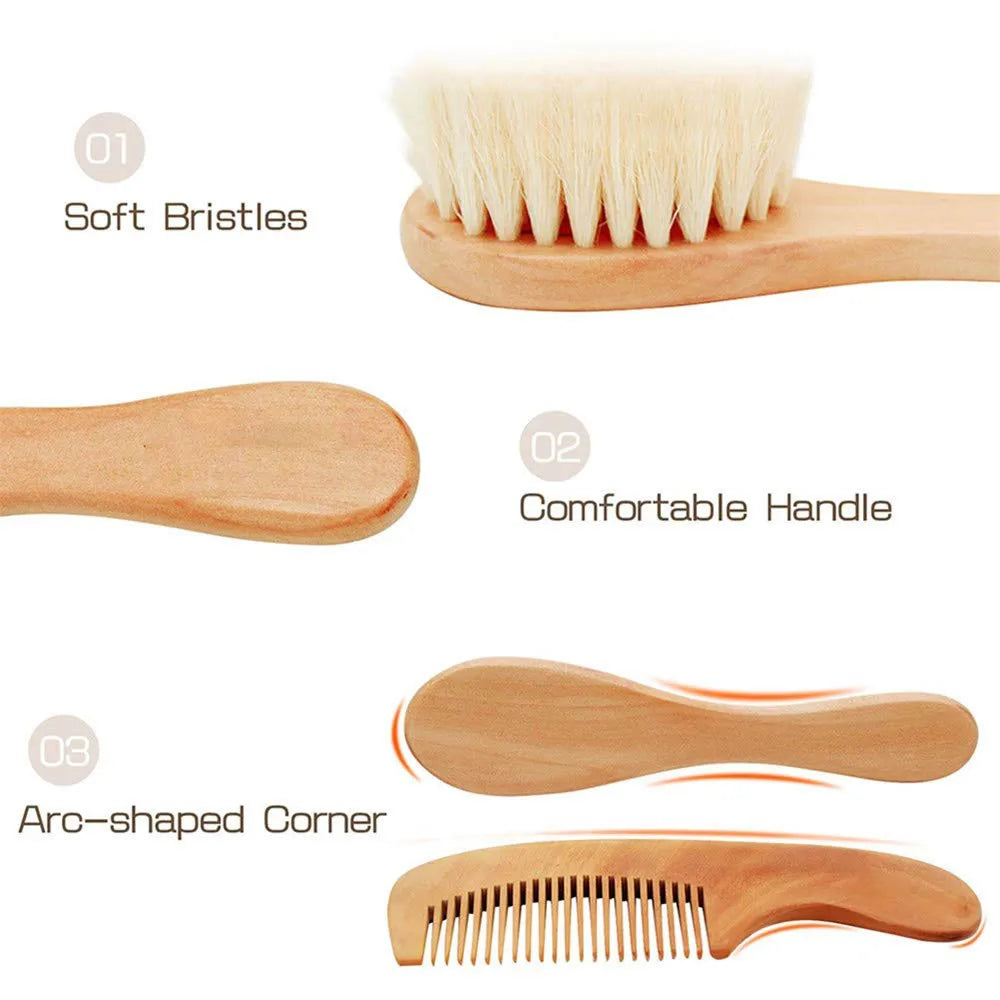Juego de 4 Uds de cepillos y peines para bebé, cepillo de masaje de pelo de cabra Natural Ultra suave de madera para recién nacido, juego de peines para niño y niña