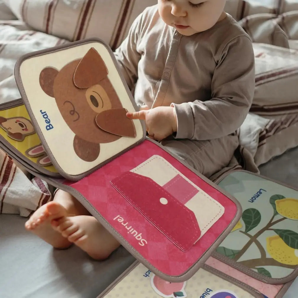 Libro de tela 3D de fieltro Montessori, juguetes sensoriales, imagen de tela, libro suave, actividades de aprendizaje para habilidades motoras finas, libros silenciosos