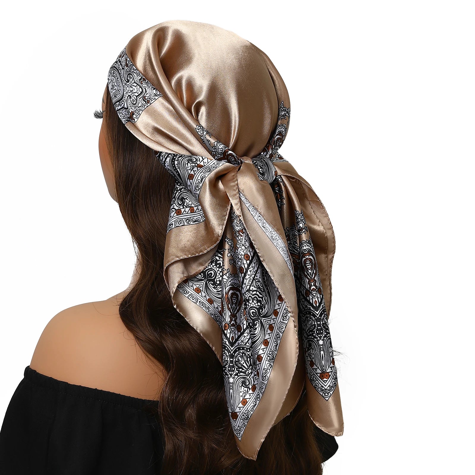 Pañuelo para la cabeza para mujer, marca de lujo, cuadrado, 90x90cm, Foulard de seda, Bandana de satén, pañuelo suave, Hijab, bufandas para el cabello para mujer
