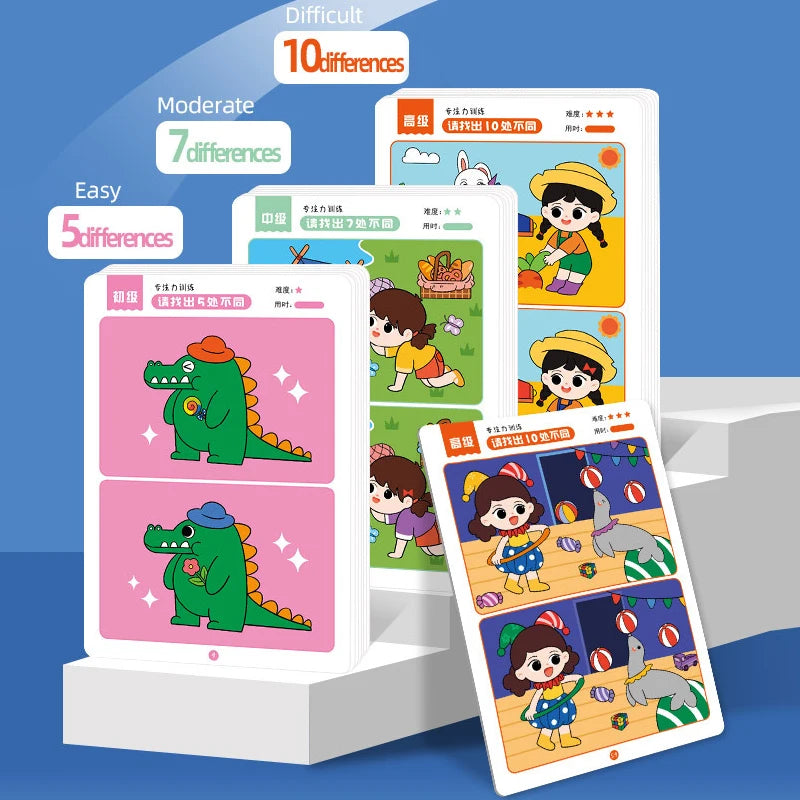 64 Uds. Tarjetas de juego educativas Montessori para niños, juegos de errores, juguetes de educación temprana para bebés, tarjetas reutilizables de entrenamiento de concentración