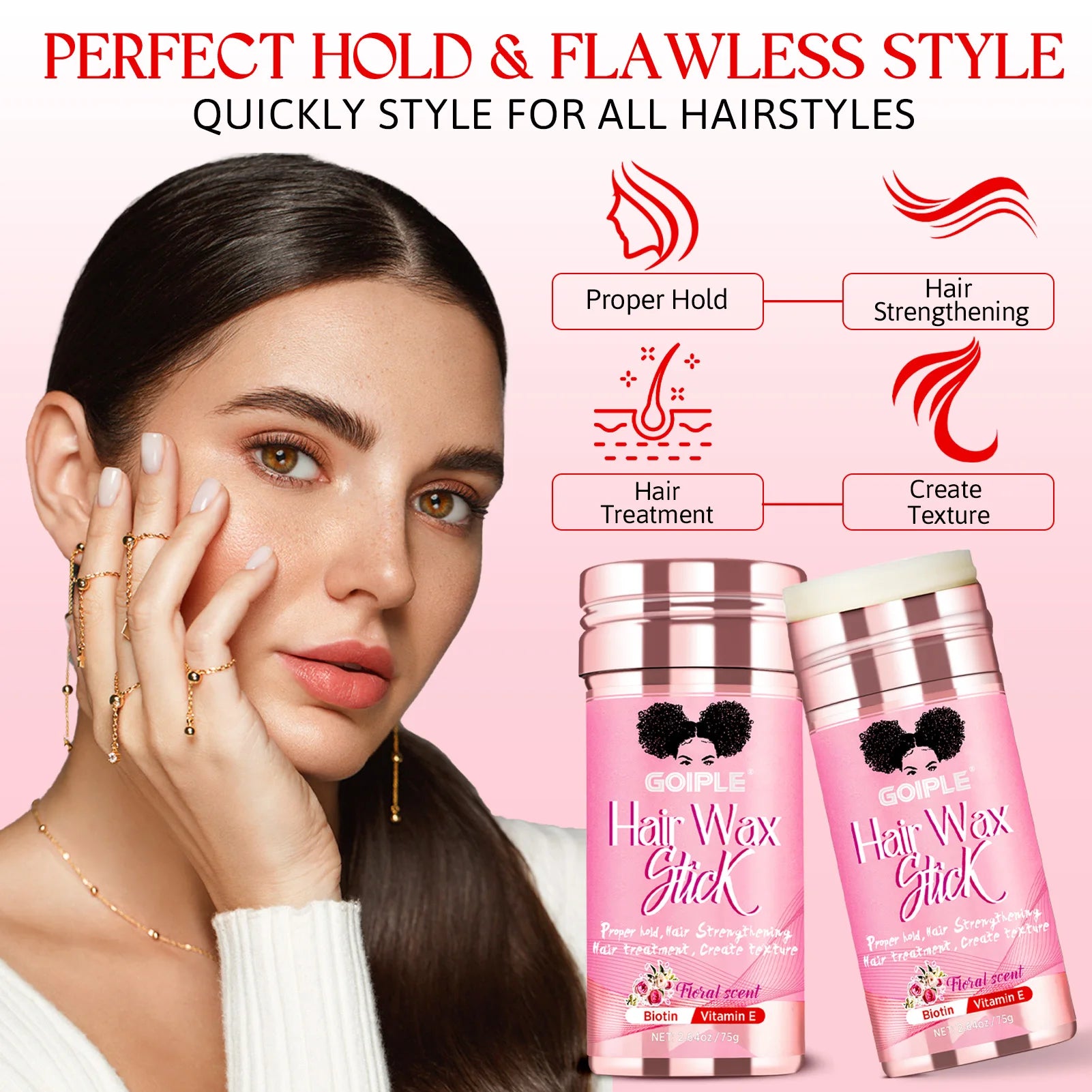 GOIPLE-Juego de peines para el cabello con barra de cera, 75g, sujeción perfecta, acabado para el cabello roto, pomada Tame Flyaways Slick Stick, crema de estilismo con vitamina E