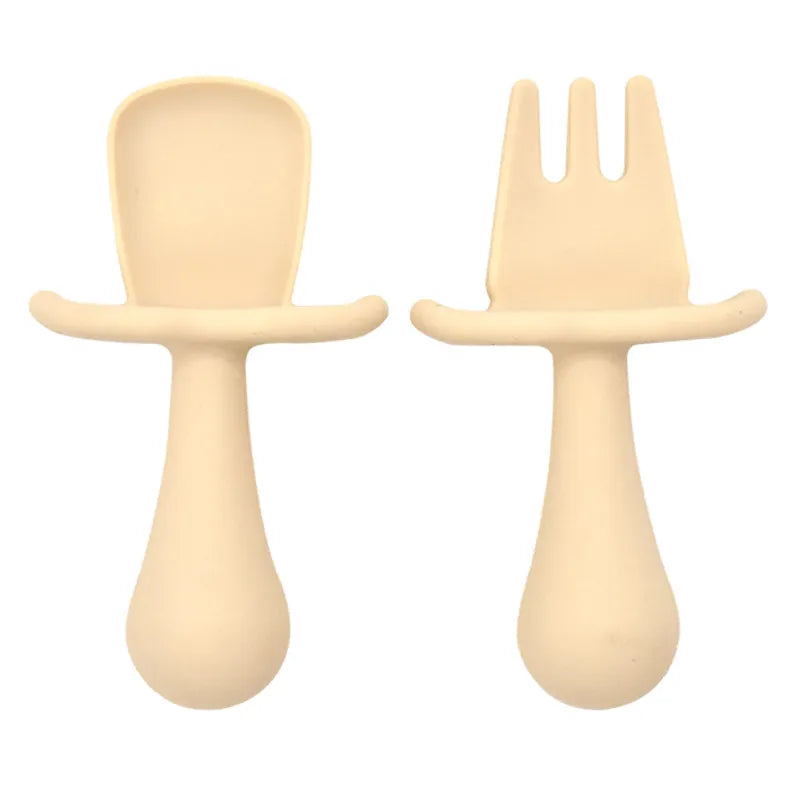 Juego de cucharas de aprendizaje para bebé, cuchara adhesiva de silicona de calidad alimentaria, cubiertos para niños, cuchara de entrenamiento, vajilla de alimentación, 2 uds.