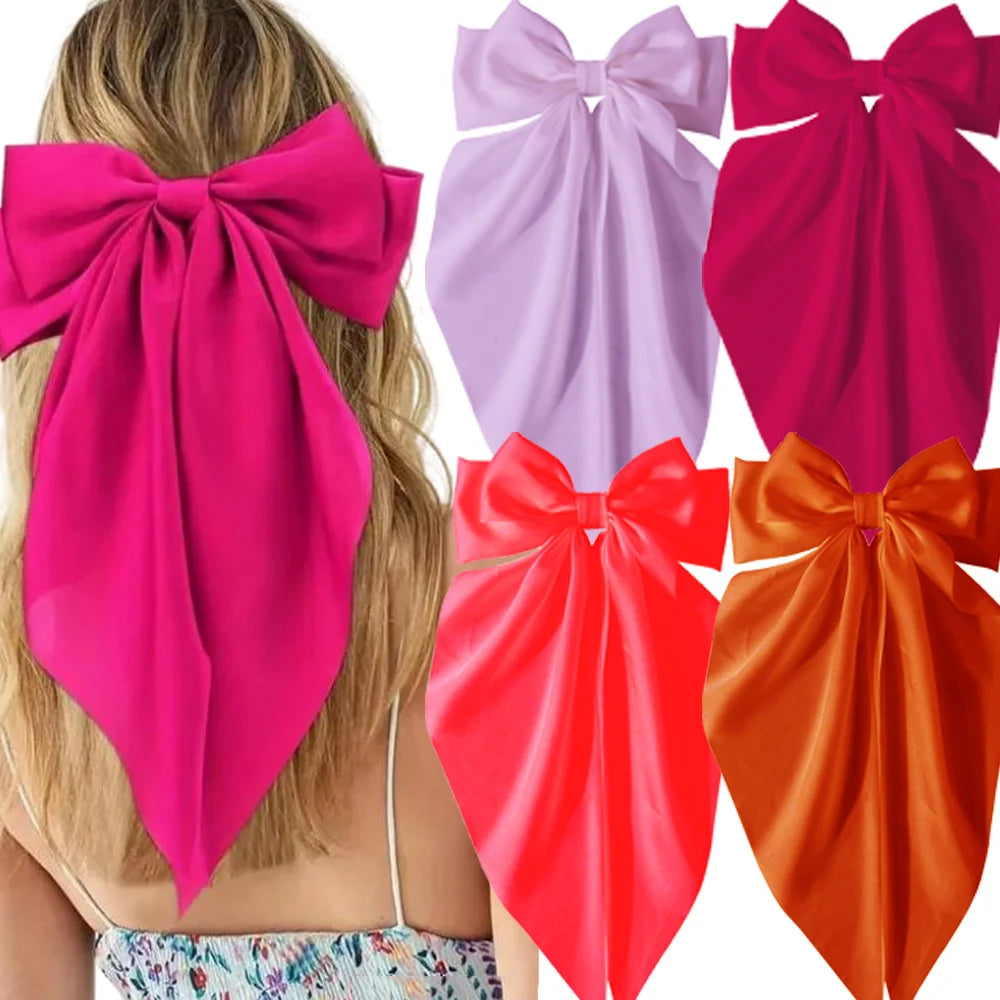 2/3/4/6/12 unids/set satén sedoso cinta con lazo de gran tamaño Clip para el cabello para mujeres pasadores Clips de Metal accesorios estéticos para el cabello