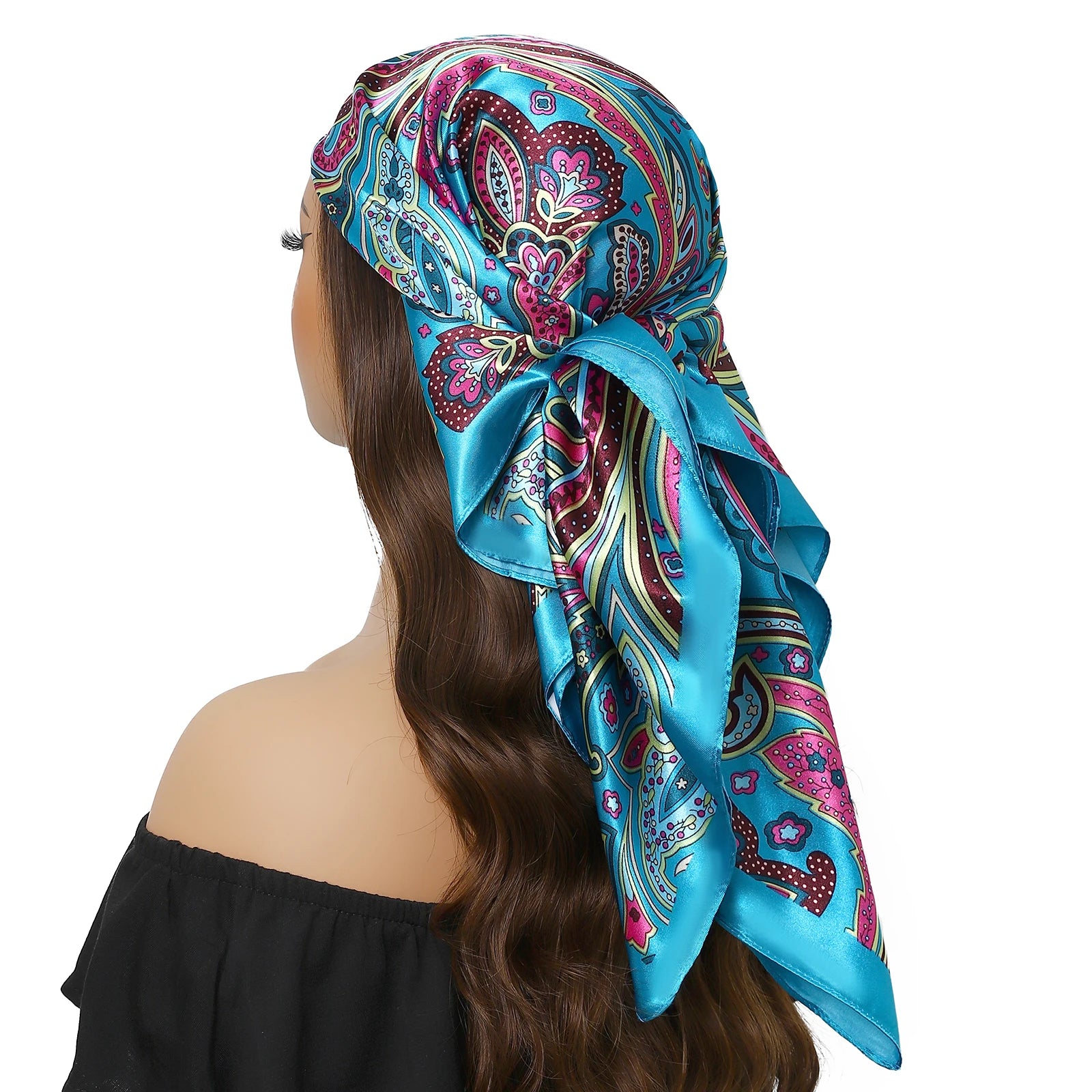 Pañuelo para la cabeza para mujer, marca de lujo, cuadrado, 90x90cm, Foulard de seda, Bandana de satén, pañuelo suave, Hijab, bufandas para el cabello para mujer