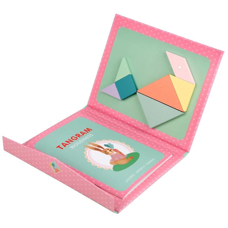 Rompecabezas de madera magnético Tangram, libro de rompecabezas, juguetes educativos para niños, bebé, chico, portátil, aprendizaje de inteligencia Montessori