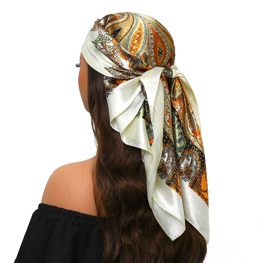 Pañuelo para la cabeza para mujer, marca de lujo, cuadrado, 90x90cm, Foulard de seda, Bandana de satén, pañuelo suave, Hijab, bufandas para el cabello para mujer
