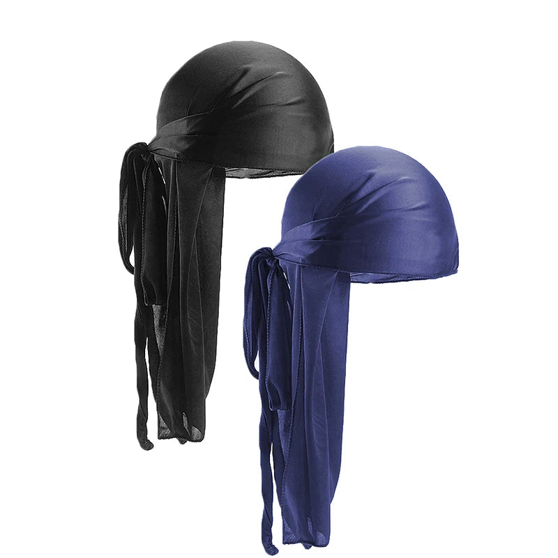 2 uds. Durags de satén sedoso para hombres, gorros de cola larga de diseñador, gorros de trapos Doo, gorros Du-rags para mujeres, corbata de satén de seda, gorro de trapos para ondas